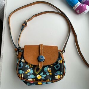 Dooney & Bourke Tan Leather-Trim Crossbody with Blue & Yellow Floral Bee Print